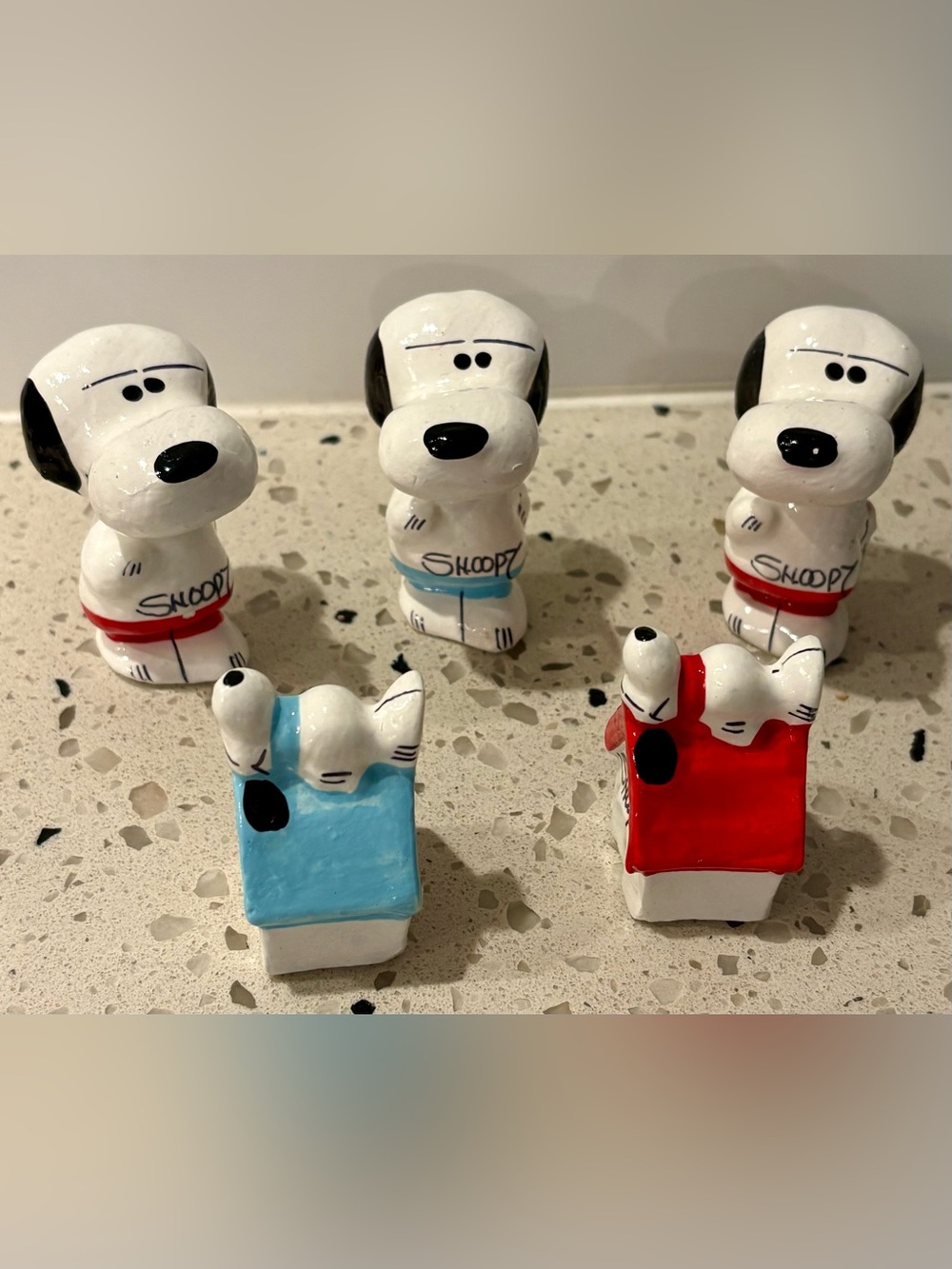 Snoopy Ceramic Figurine Set - White with Blue and Red Accents